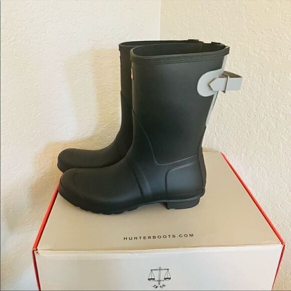 HUNTER Original Short Back Adjustable Rain Boot, BLACK GRAY Size 8 9 10 & 11 NWT - Picture 9 of 13